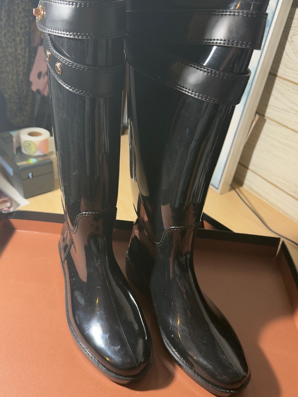 COACH Black Woman Gloss Rain Boots - Signature Logo - Picture 6 of 12